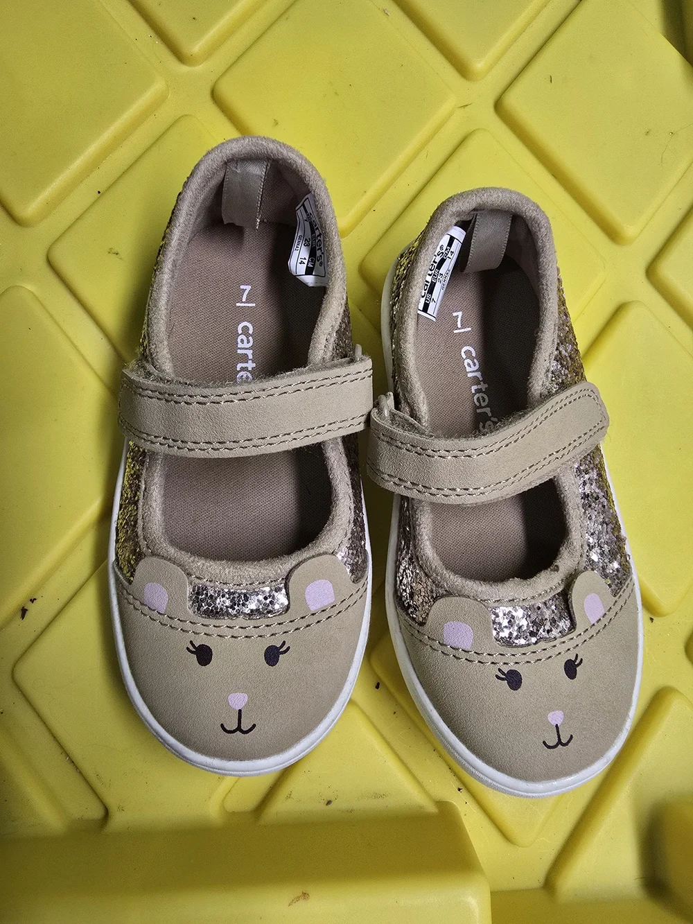 Carter's Tan Mary Jane Shoes with Bear Face and Sparkle